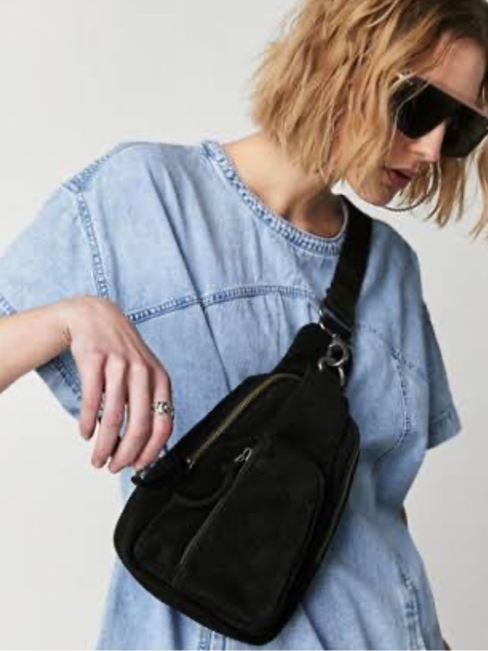 Free People Hudson Suede Sling Bag Black
